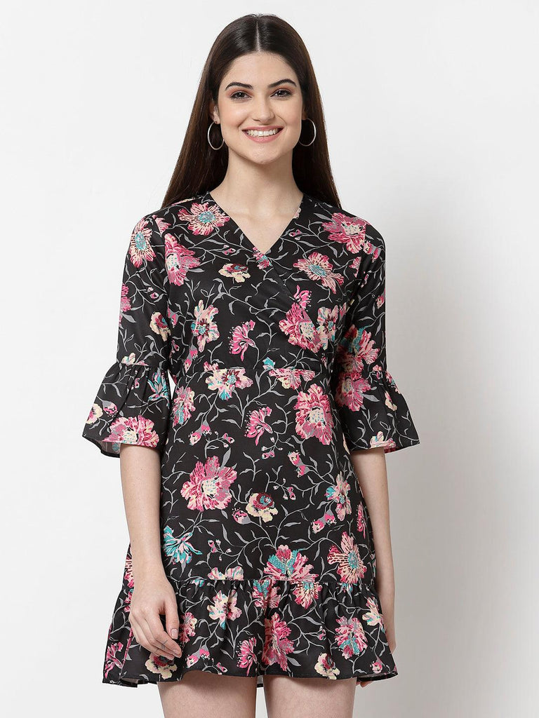 Floral Crepe Mini Dress-Dresses-StyleQuotient