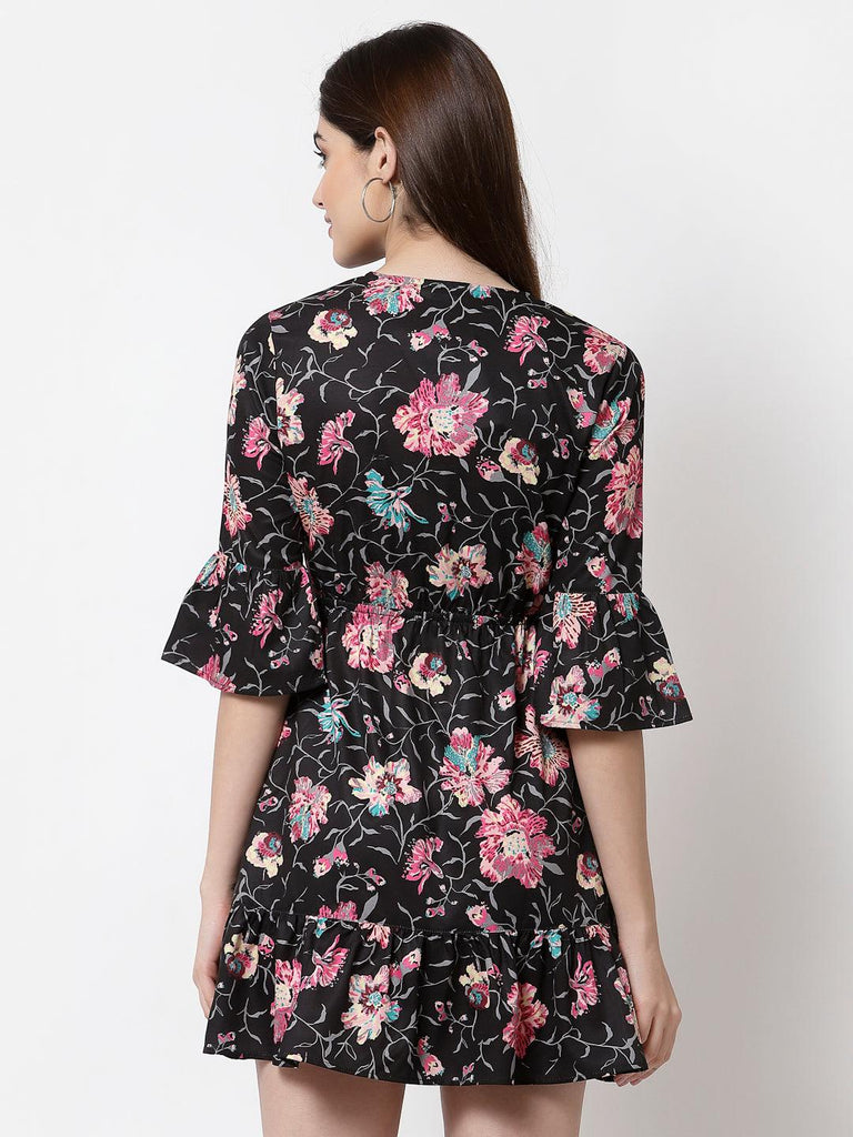 Floral Crepe Mini Dress-Dresses-StyleQuotient