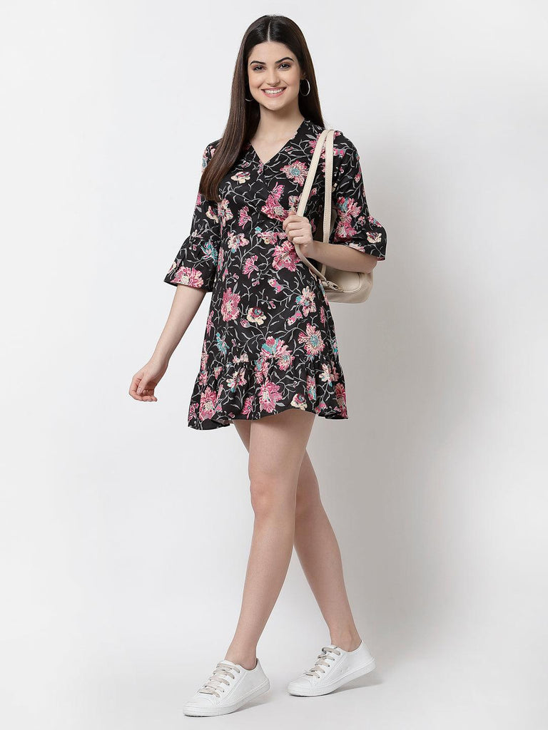 Floral Crepe Mini Dress-Dresses-StyleQuotient