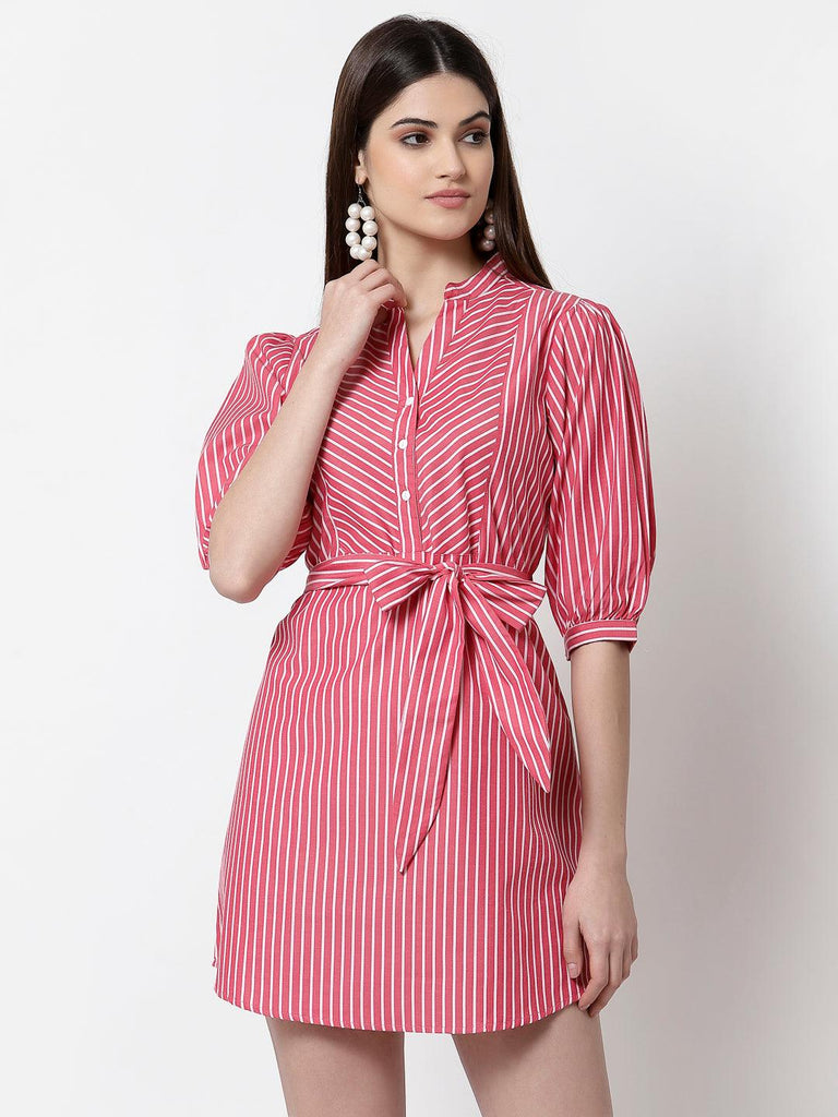Striped Cotton Shirt Mini Dress-Dresses-StyleQuotient