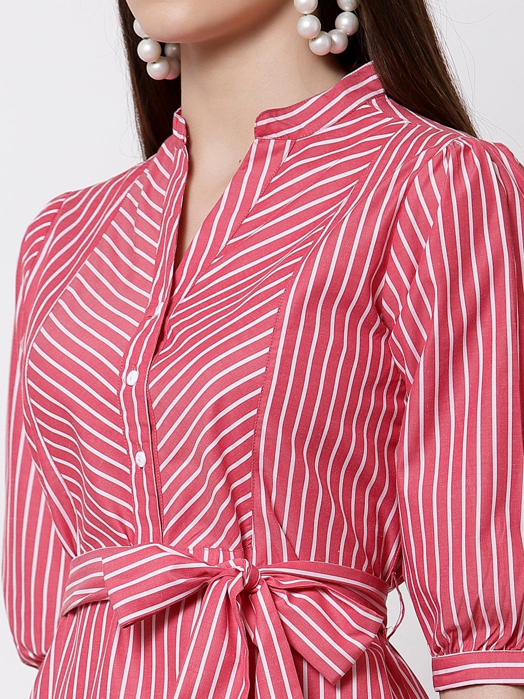 Striped Cotton Shirt Mini Dress-Dresses-StyleQuotient