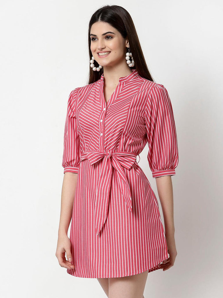 Striped Cotton Shirt Mini Dress-Dresses-StyleQuotient