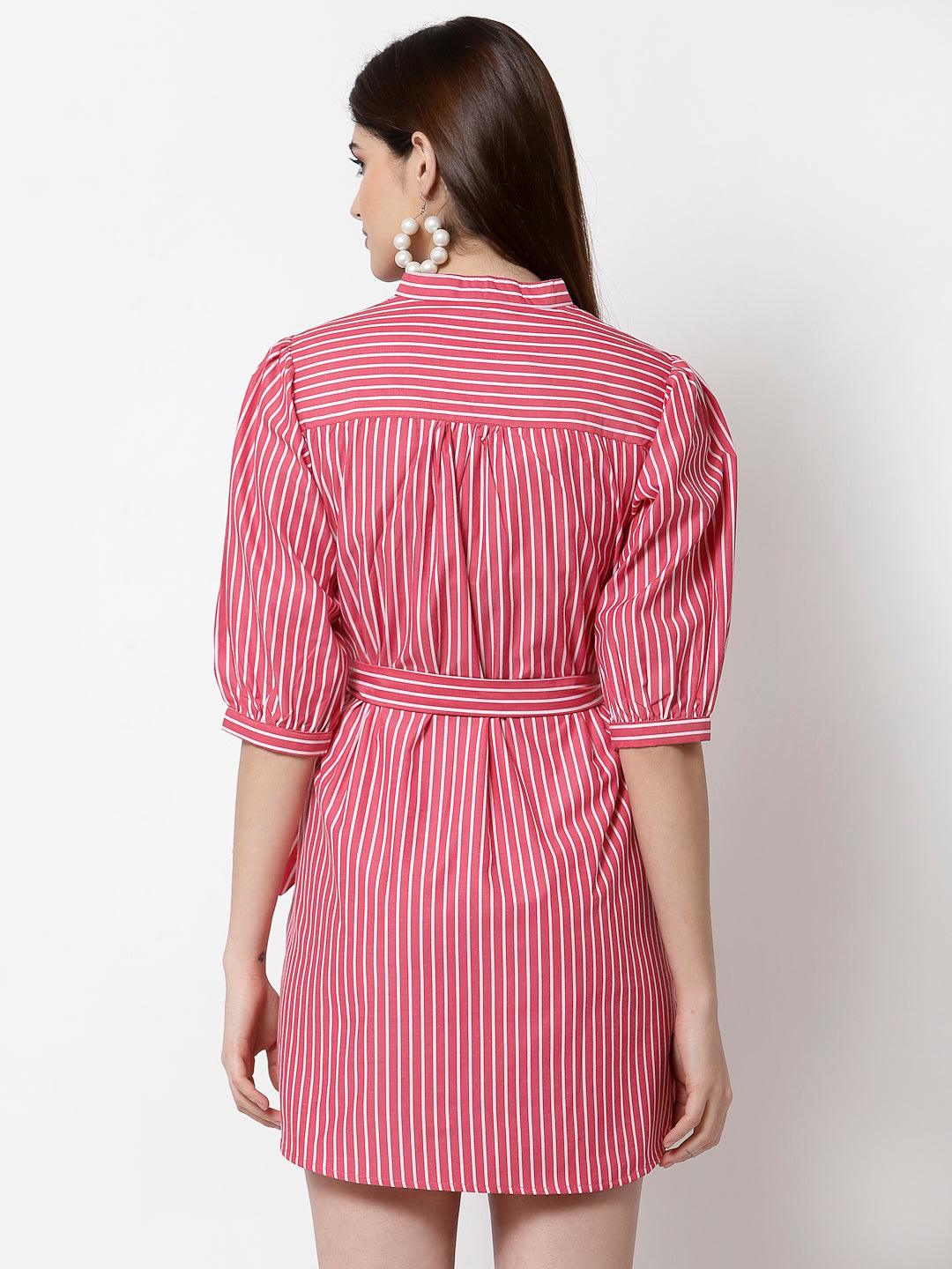 Striped Cotton Shirt Mini Dress-Dresses-StyleQuotient