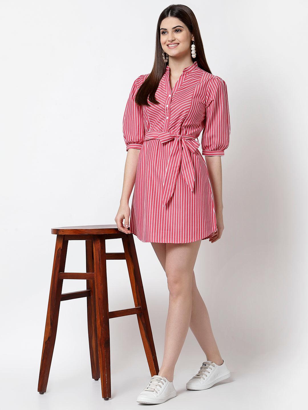 Striped Cotton Shirt Mini Dress-Dresses-StyleQuotient