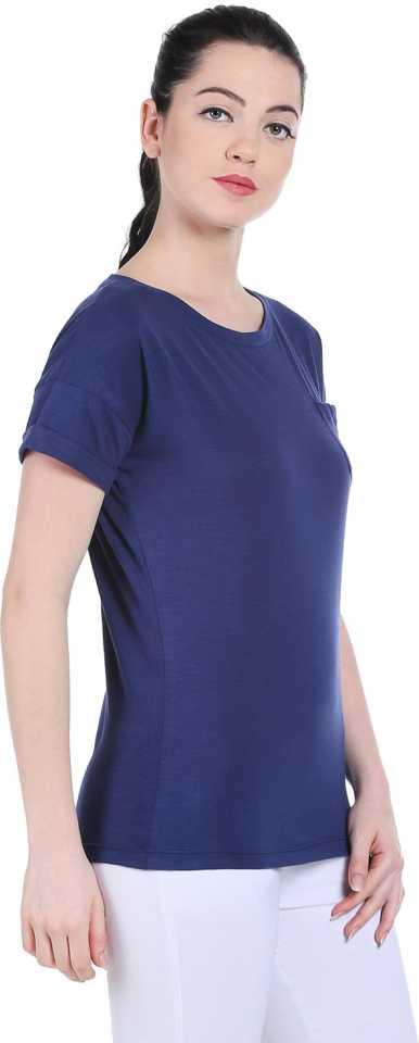 Style Quotient Women Navy Blue RoundNeck Solid Fashion Tshirts-Tshirt-StyleQuotient