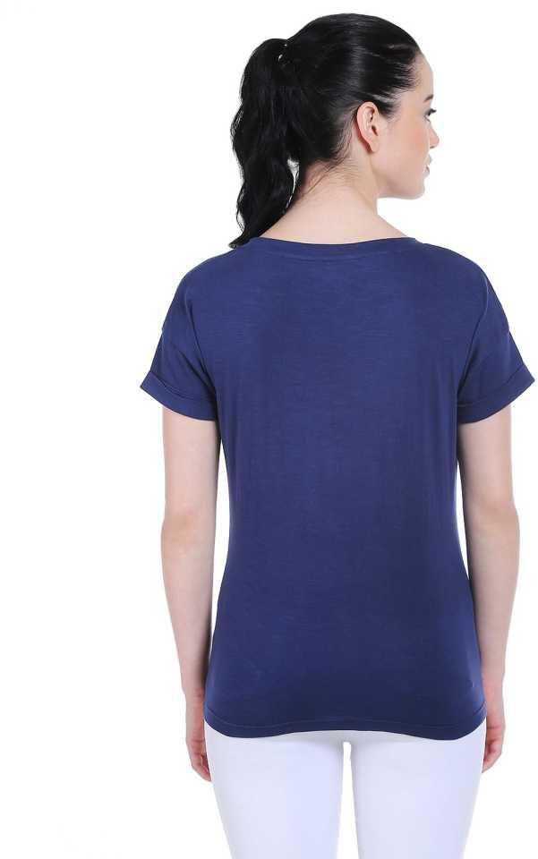 Style Quotient Women Navy Blue RoundNeck Solid Fashion Tshirts-Tshirt-StyleQuotient