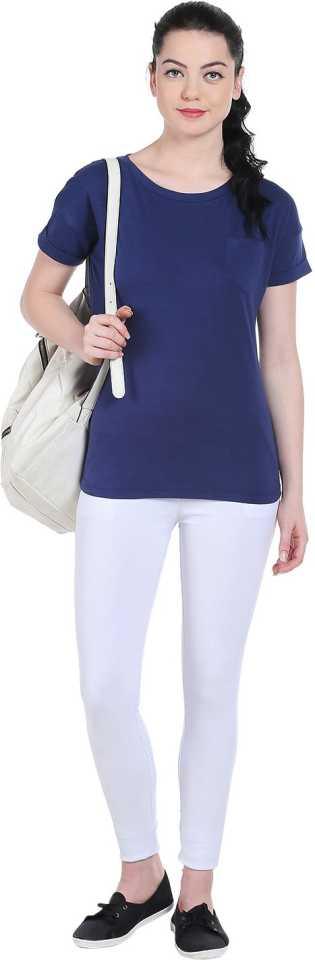 Style Quotient Women Navy Blue RoundNeck Solid Fashion Tshirts-Tshirt-StyleQuotient