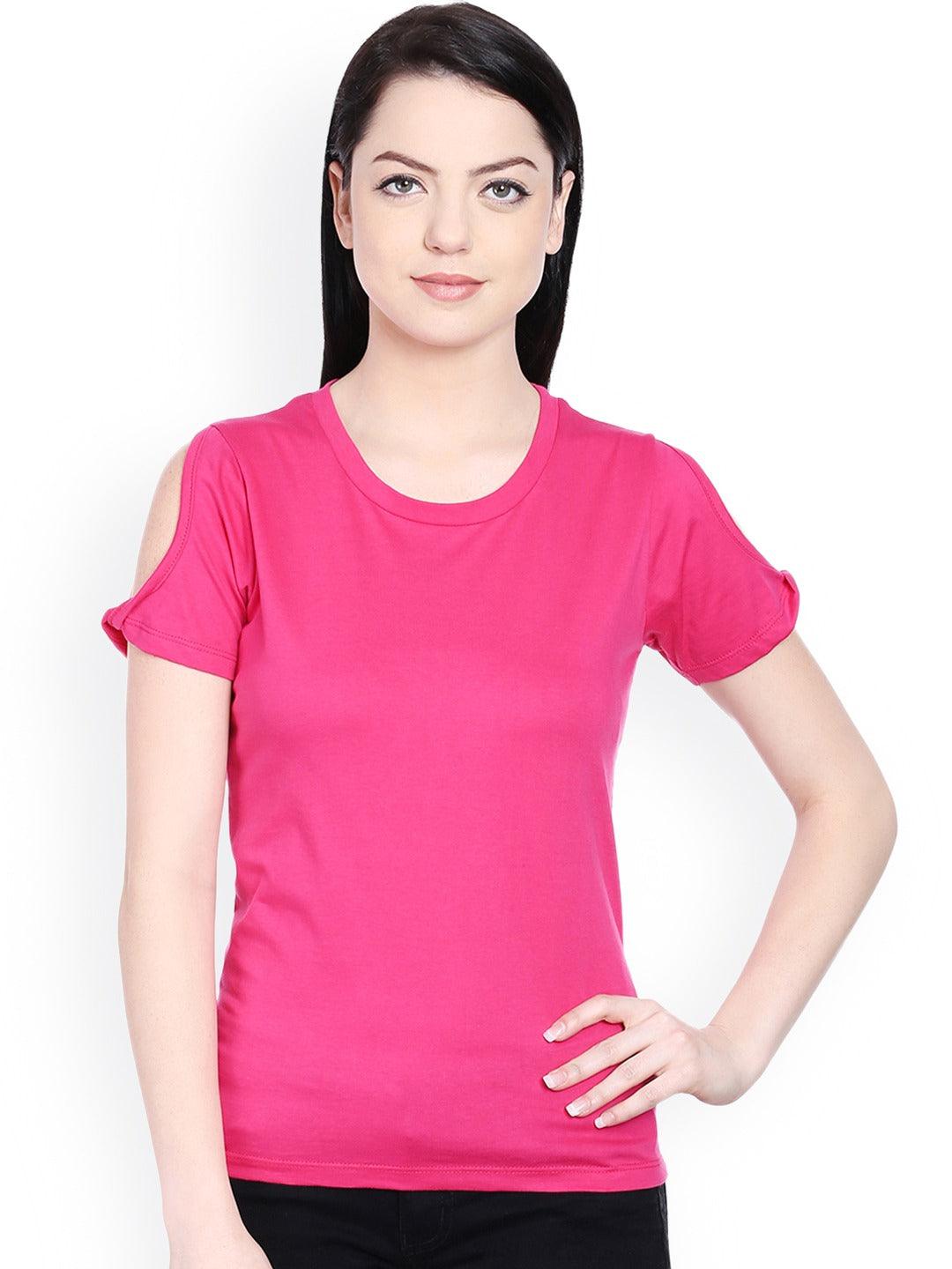 Style Quotient Women Pink Cold Shoulder Top-Tops-StyleQuotient