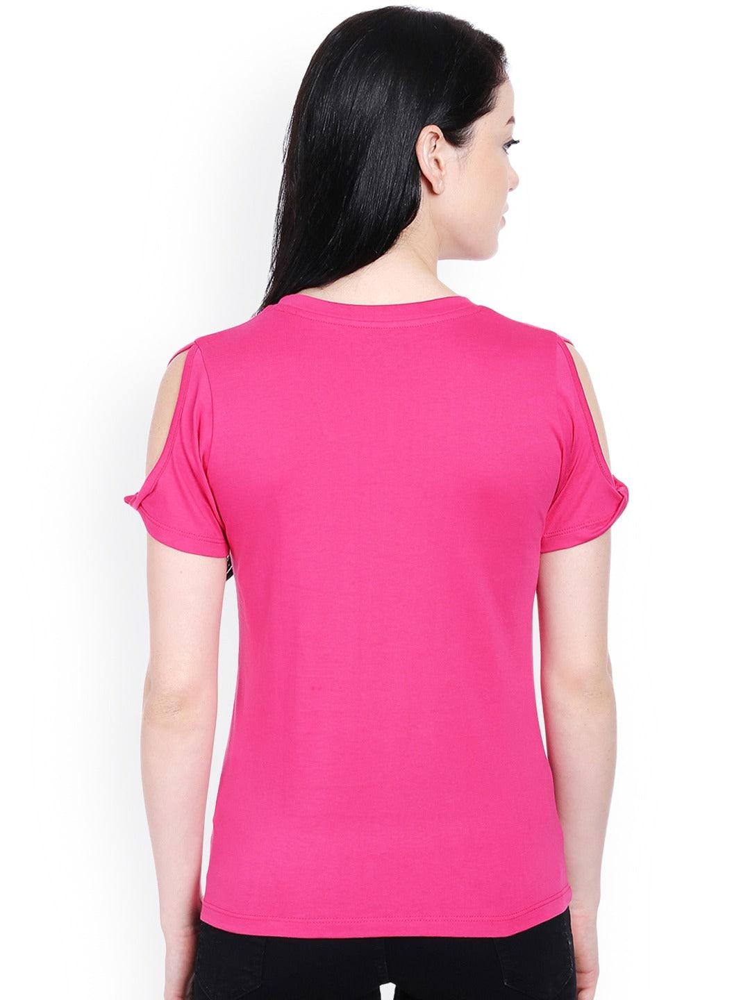 Style Quotient Women Pink Cold Shoulder Top-Tops-StyleQuotient