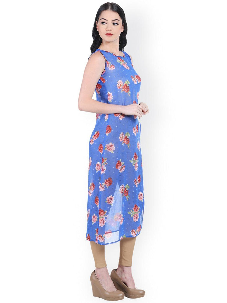 Style Quotient Women Blue RoundNeck Floral Fashion Tops-Tops-StyleQuotient