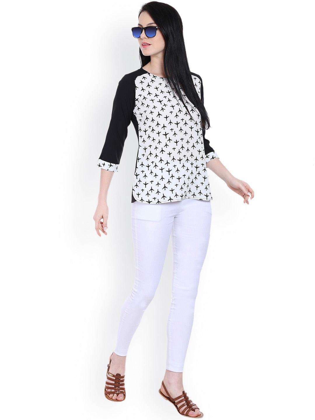 Style Quotient Women Black RoundNeck Printed Fashion Tops-Tops-StyleQuotient