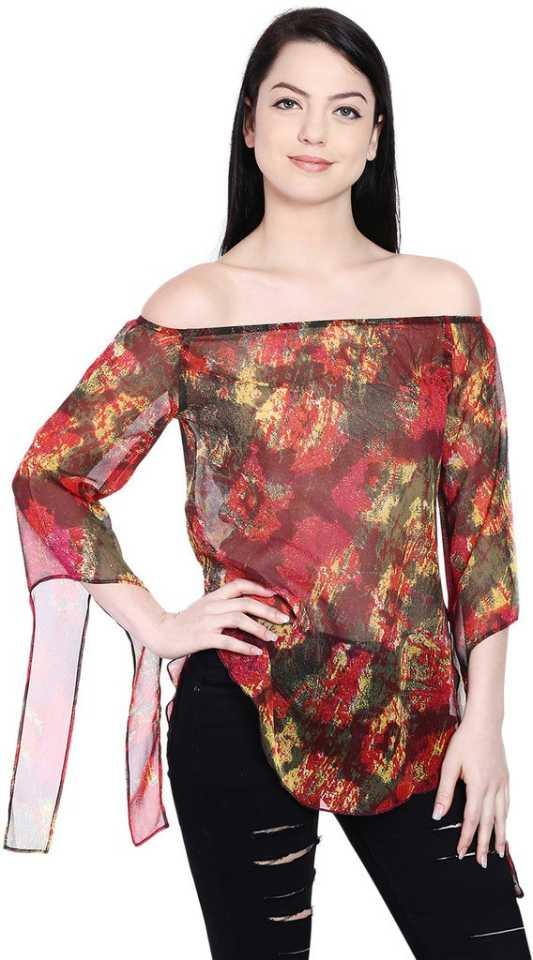 Style Quotient Women Multi OffShoulder Abstract Print Fashion Tops-Tops-StyleQuotient