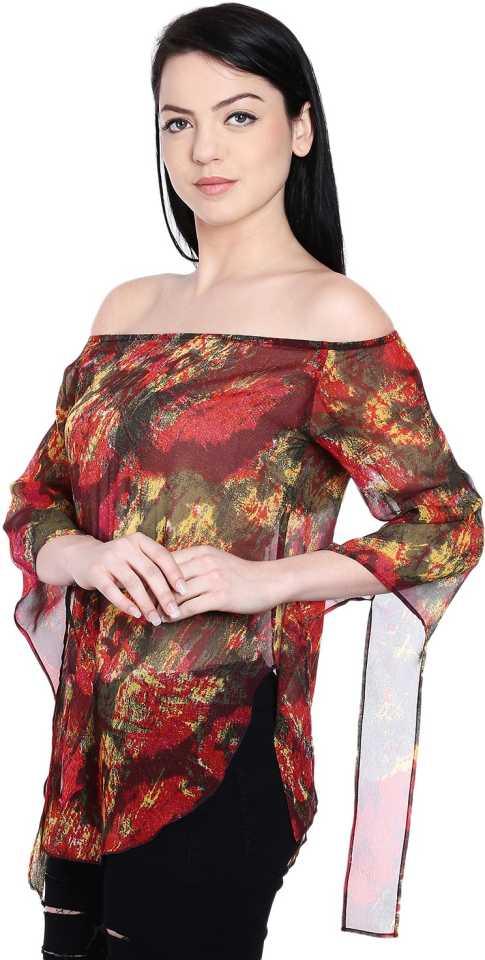 Style Quotient Women Multi OffShoulder Abstract Print Fashion Tops-Tops-StyleQuotient