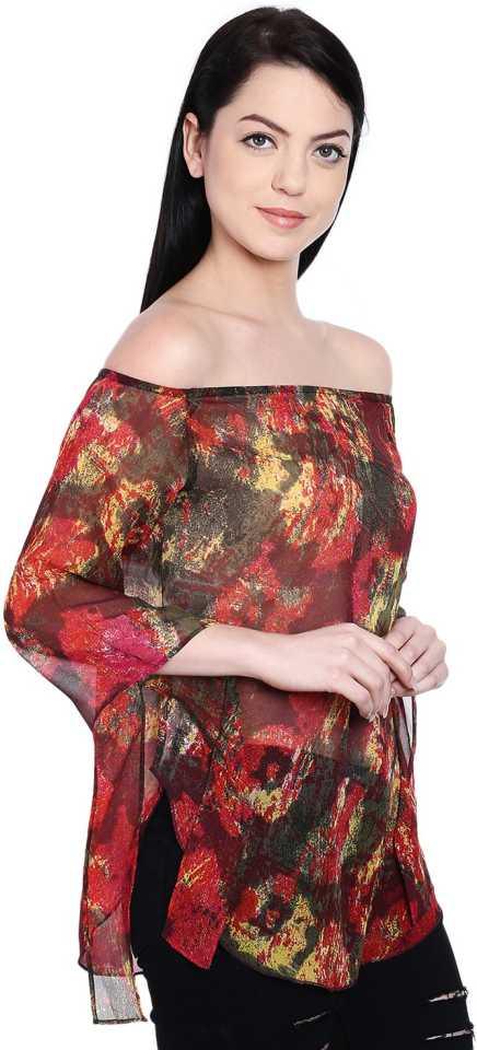 Style Quotient Women Multi OffShoulder Abstract Print Fashion Tops-Tops-StyleQuotient