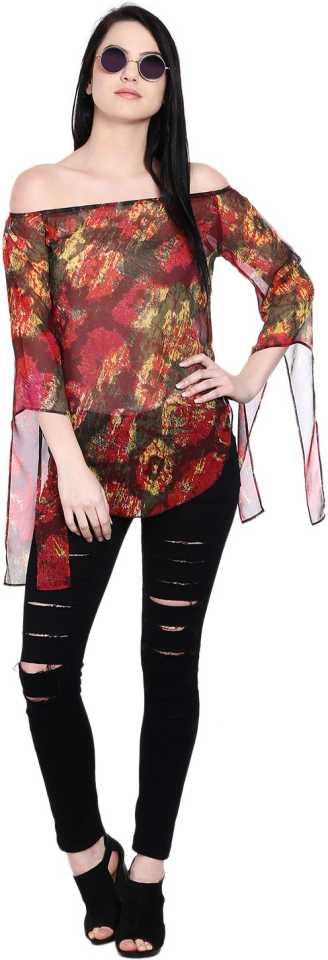 Style Quotient Women Multi OffShoulder Abstract Print Fashion Tops-Tops-StyleQuotient