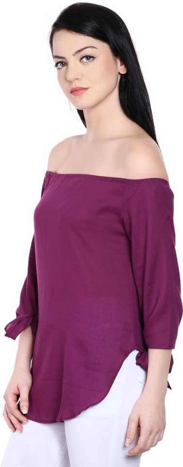 Style Quotient Women Purple OffShoulder Solid Fashion Tops-Tops-StyleQuotient