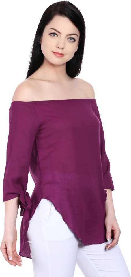 Style Quotient Women Purple OffShoulder Solid Fashion Tops-Tops-StyleQuotient