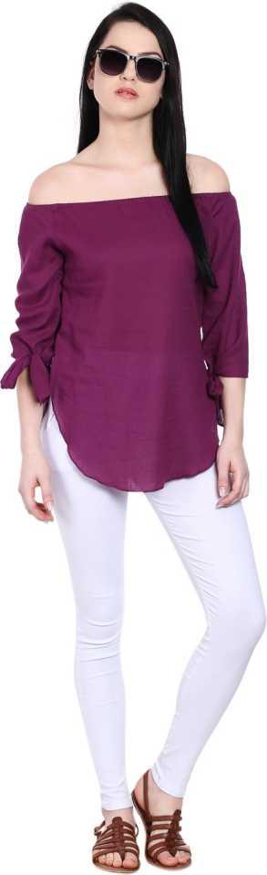 Style Quotient Women Purple OffShoulder Solid Fashion Tops-Tops-StyleQuotient