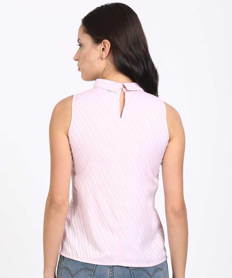 Style Quotient Women Pink High Neck Self Design Fashion Tops-Tops-StyleQuotient