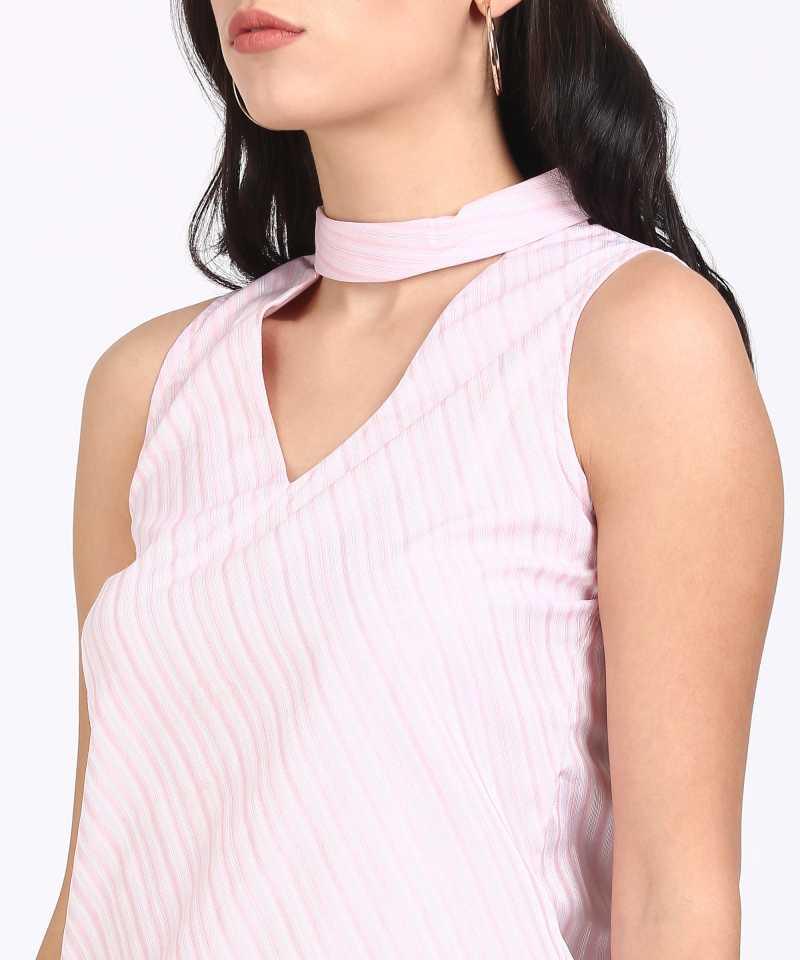 Style Quotient Women Pink High Neck Self Design Fashion Tops-Tops-StyleQuotient