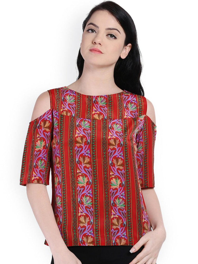 Style Quotient Women Red RoundNeck Floral Fashion Tops-Tops-StyleQuotient