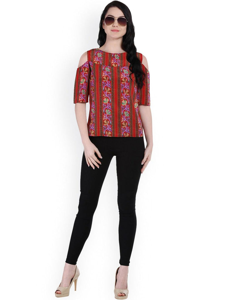 Style Quotient Women Red RoundNeck Floral Fashion Tops-Tops-StyleQuotient
