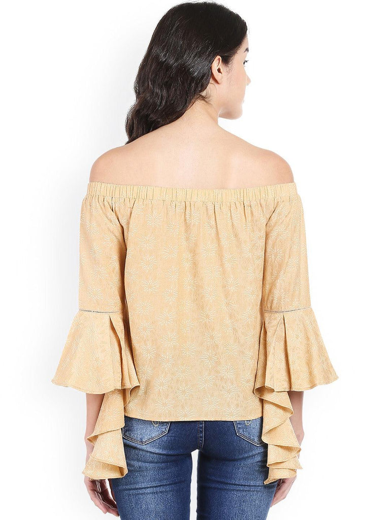 Style Quotient Women Beige Off-Shoulder Floral Fashion Tops-Tops-StyleQuotient