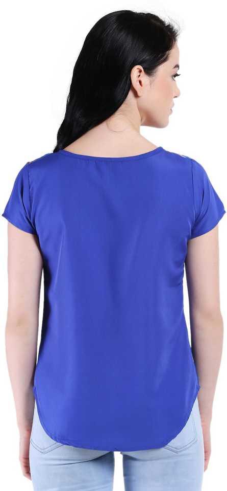 Style Quotient Women Blue Round Neck Floral Fashion Tops-Tops-StyleQuotient