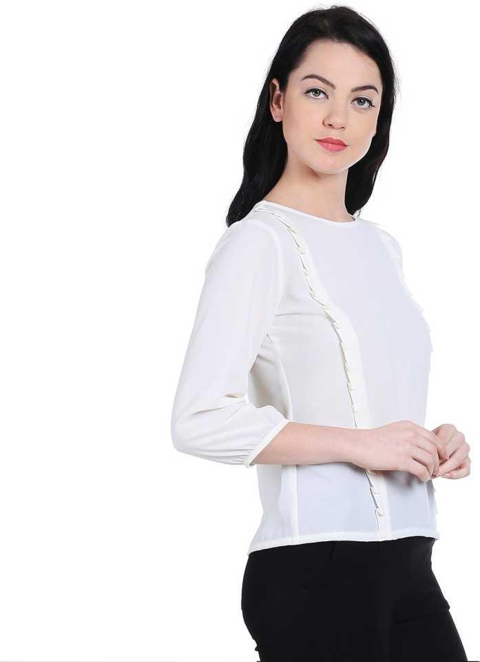 Style Quotient Women Off White Round Neck Solid Fashion Tops-Tops-StyleQuotient