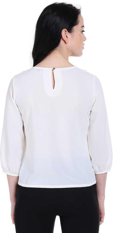 Style Quotient Women Off White Round Neck Solid Fashion Tops-Tops-StyleQuotient