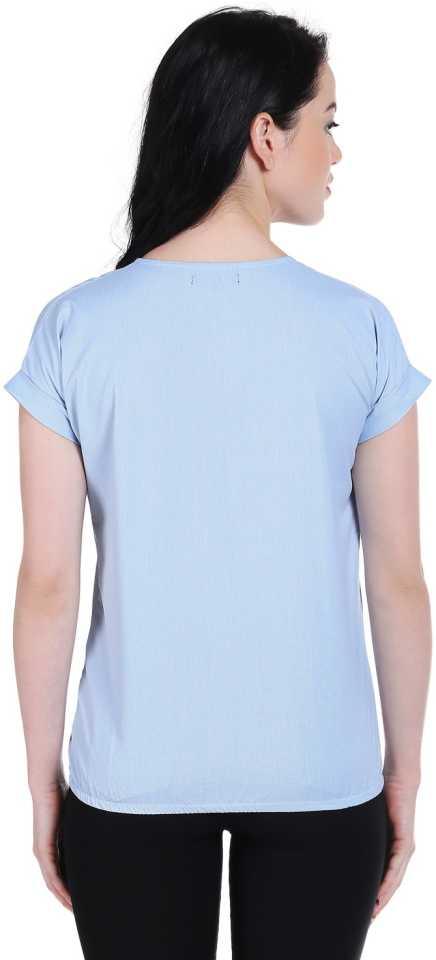 Style Quotient Women Blue V-Neck Solid Fashion Tops-Tops-StyleQuotient