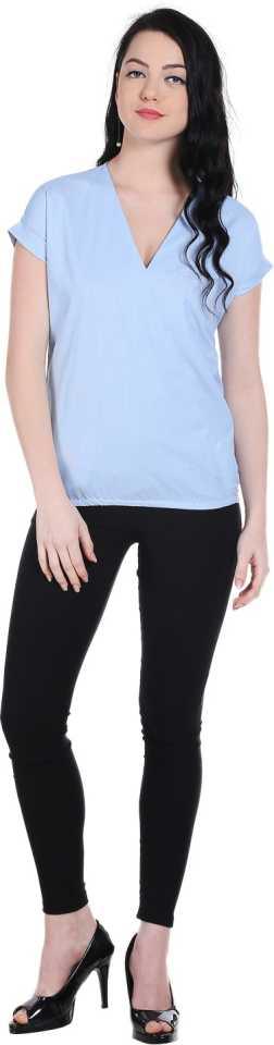 Style Quotient Women Blue V-Neck Solid Fashion Tops-Tops-StyleQuotient