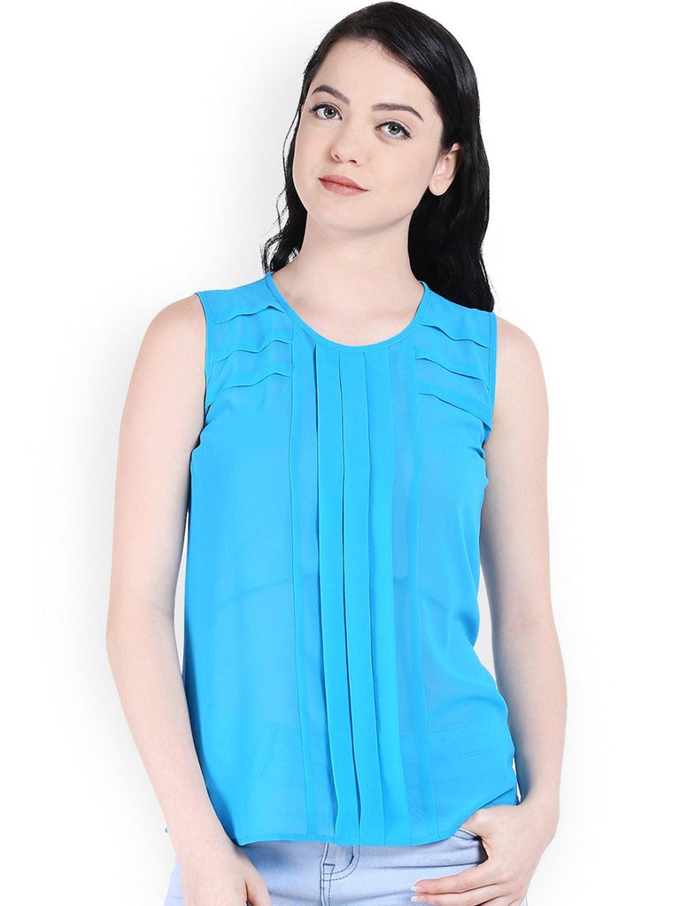 Style Quotient Women Blue Round Neck Solid Fashion Tops-Tops-StyleQuotient