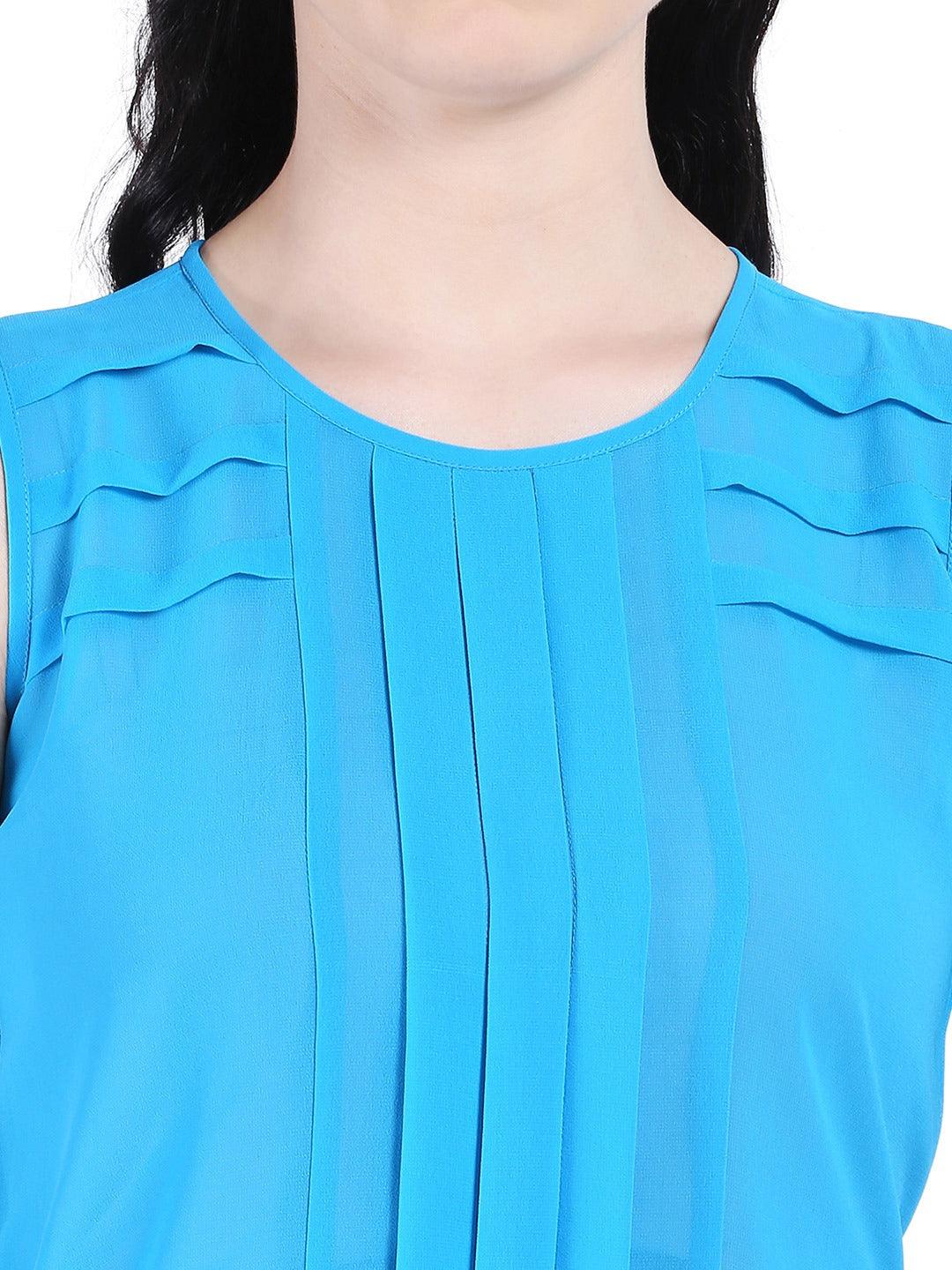 Style Quotient Women Blue Round Neck Solid Fashion Tops-Tops-StyleQuotient