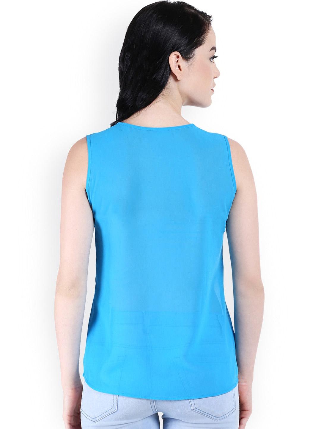 Style Quotient Women Blue Round Neck Solid Fashion Tops-Tops-StyleQuotient