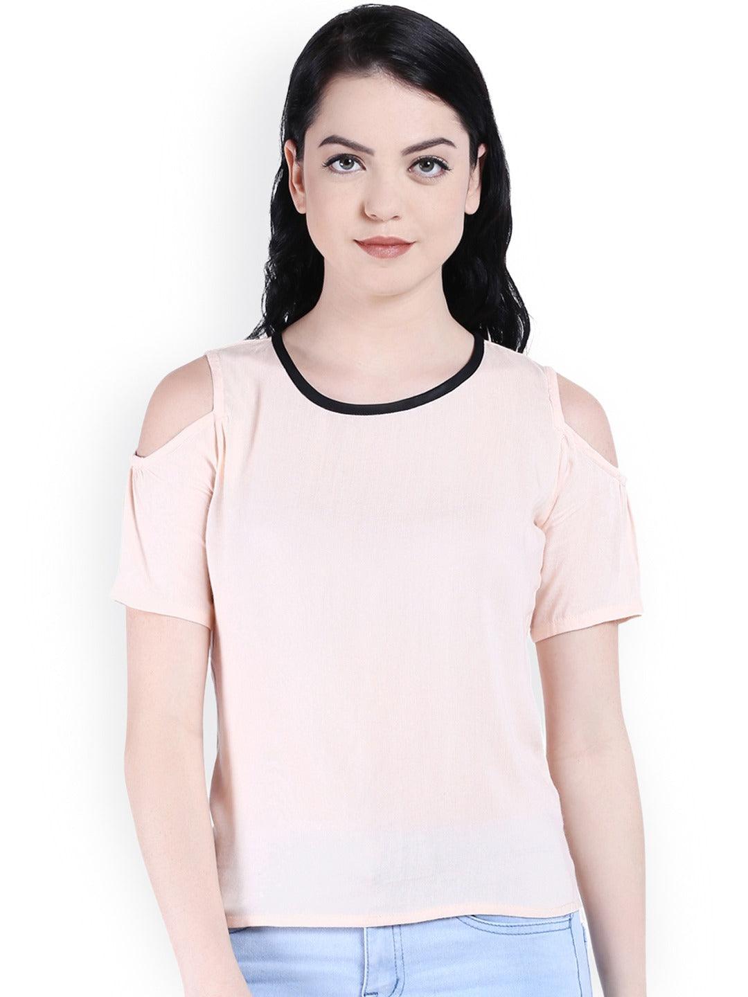 Style Quotient Women Peach Round Neck Solid Fashion Tops-Tops-StyleQuotient