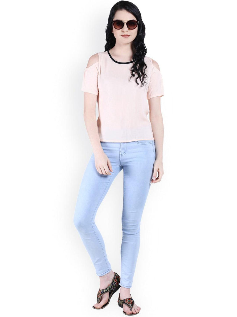 Style Quotient Women Peach Round Neck Solid Fashion Tops-Tops-StyleQuotient