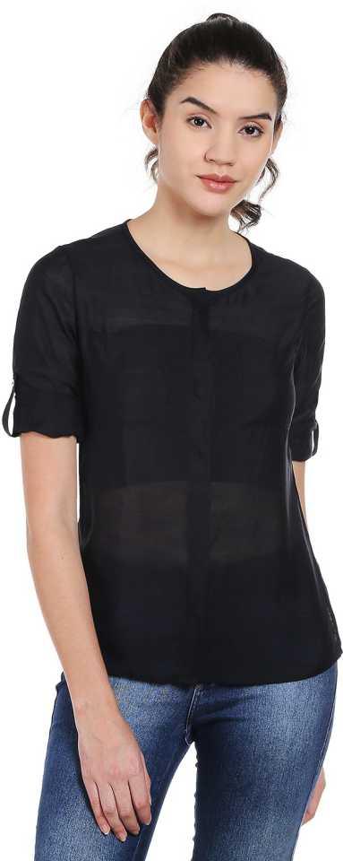 Style Quotient Women Black Round Neck solid Fashion Shirts-Shirts-StyleQuotient