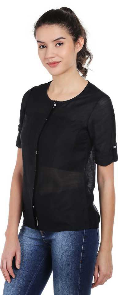 Style Quotient Women Black Round Neck solid Fashion Shirts-Shirts-StyleQuotient