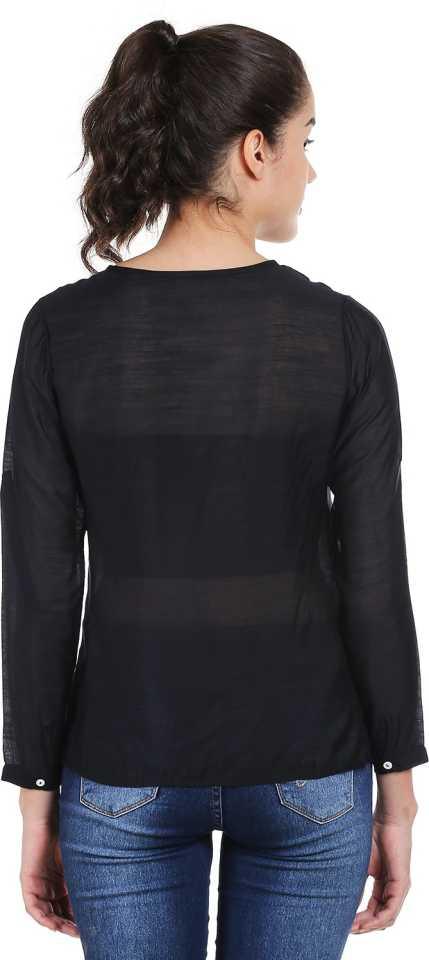 Style Quotient Women Black Round Neck solid Fashion Shirts-Shirts-StyleQuotient