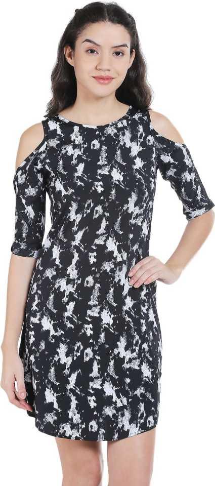 Style Quotient Women Black Round Neck Abstract Fashion Dresses-Dresses-StyleQuotient