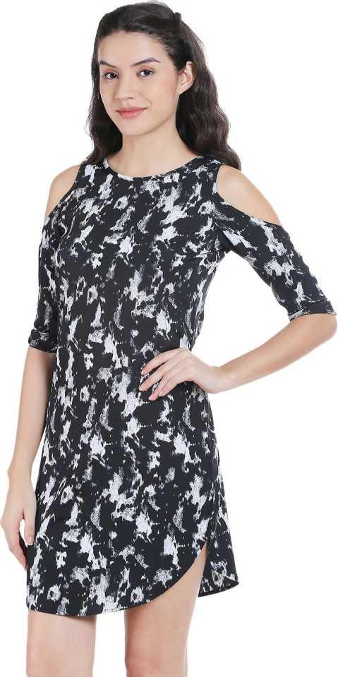 Style Quotient Women Black Round Neck Abstract Fashion Dresses-Dresses-StyleQuotient