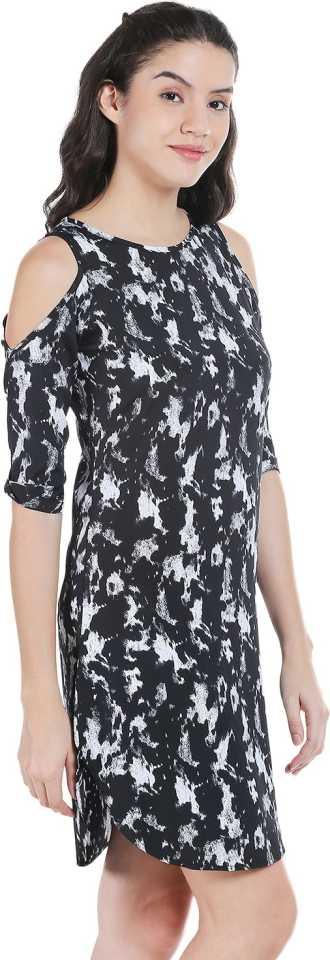 Style Quotient Women Black Round Neck Abstract Fashion Dresses-Dresses-StyleQuotient