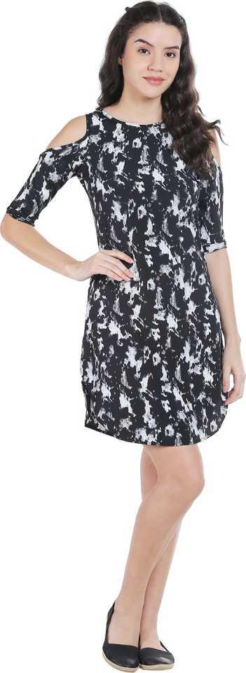 Style Quotient Women Black Round Neck Abstract Fashion Dresses-Dresses-StyleQuotient