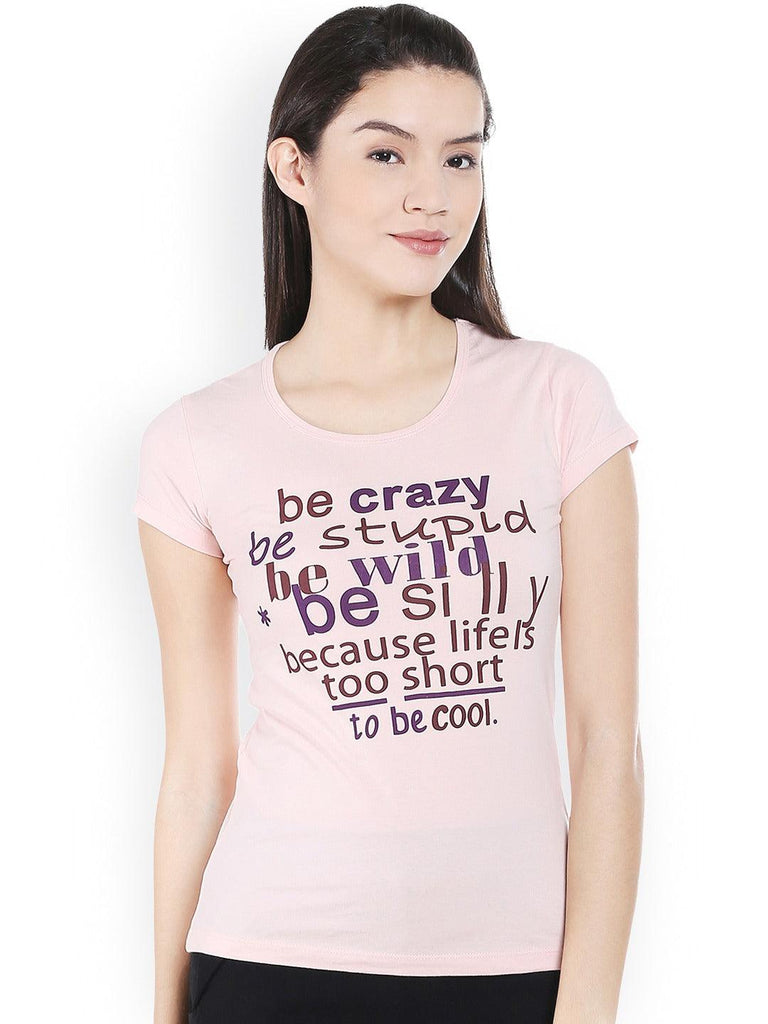 Style Quotient Women Pink Round Neck Typography Fashion Tshirts-Tshirt-StyleQuotient