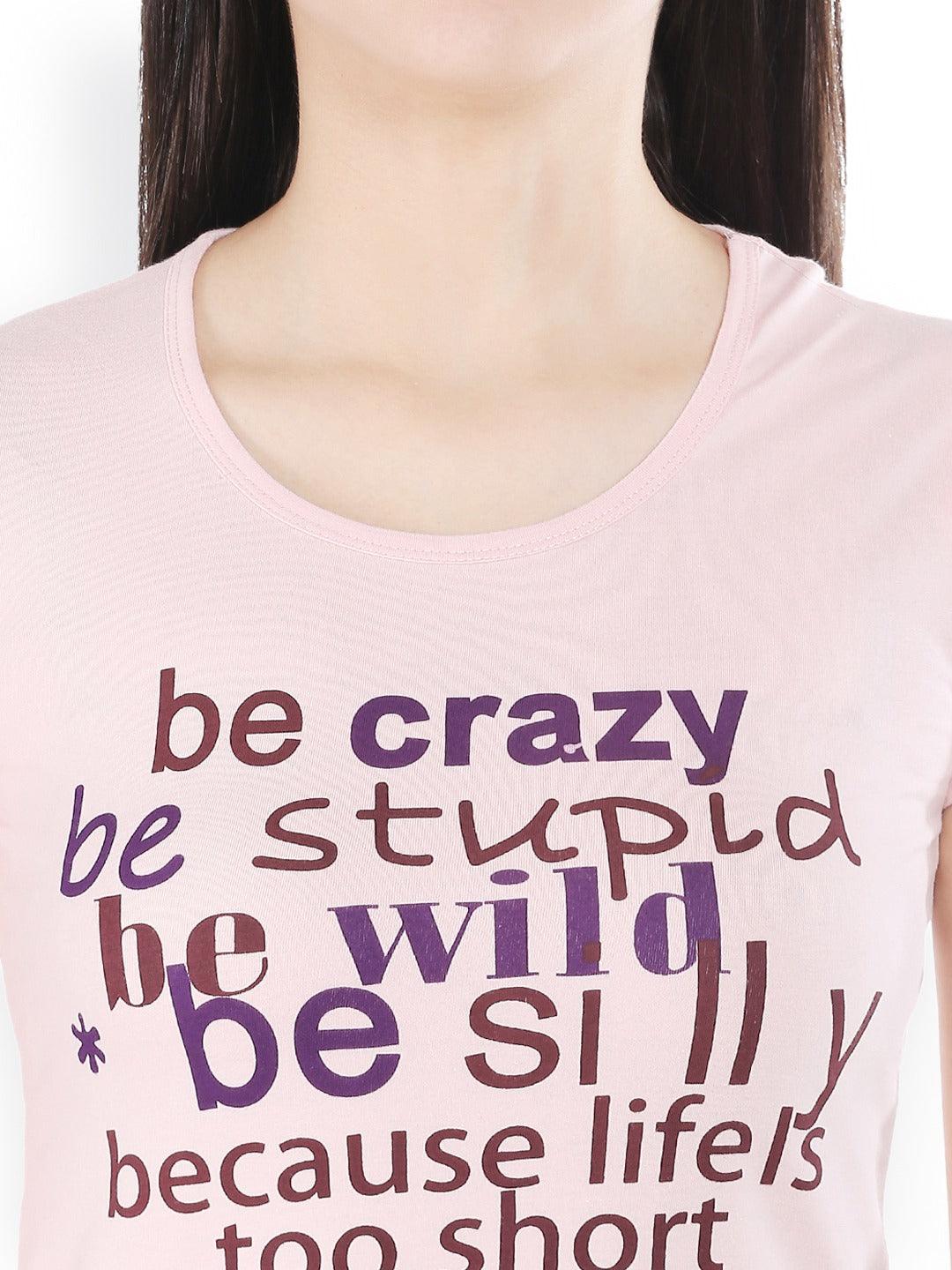 Style Quotient Women Pink Round Neck Typography Fashion Tshirts-Tshirt-StyleQuotient