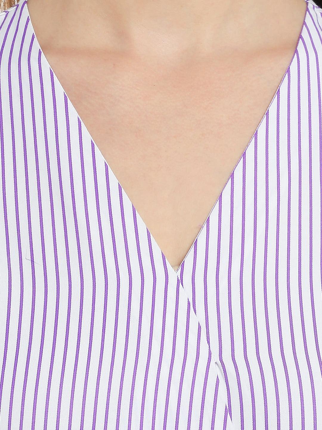 Style Quotient Women White V-Neck Striped Fashion Tops-Tops-StyleQuotient