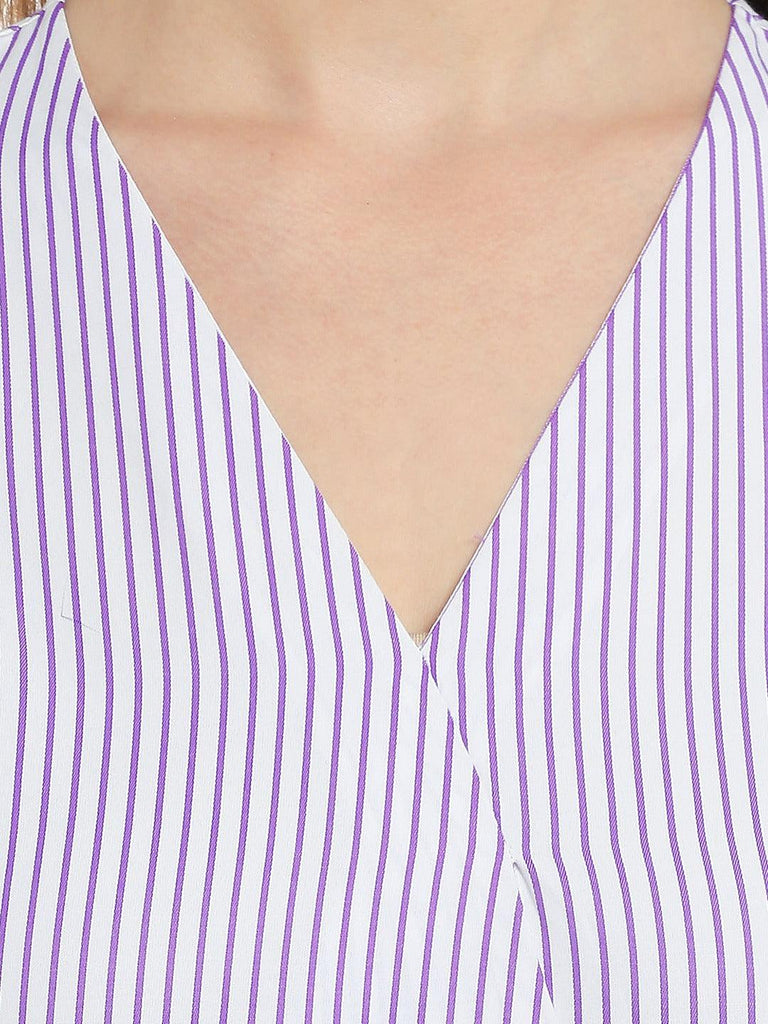 Style Quotient Women White V-Neck Striped Fashion Tops-Tops-StyleQuotient