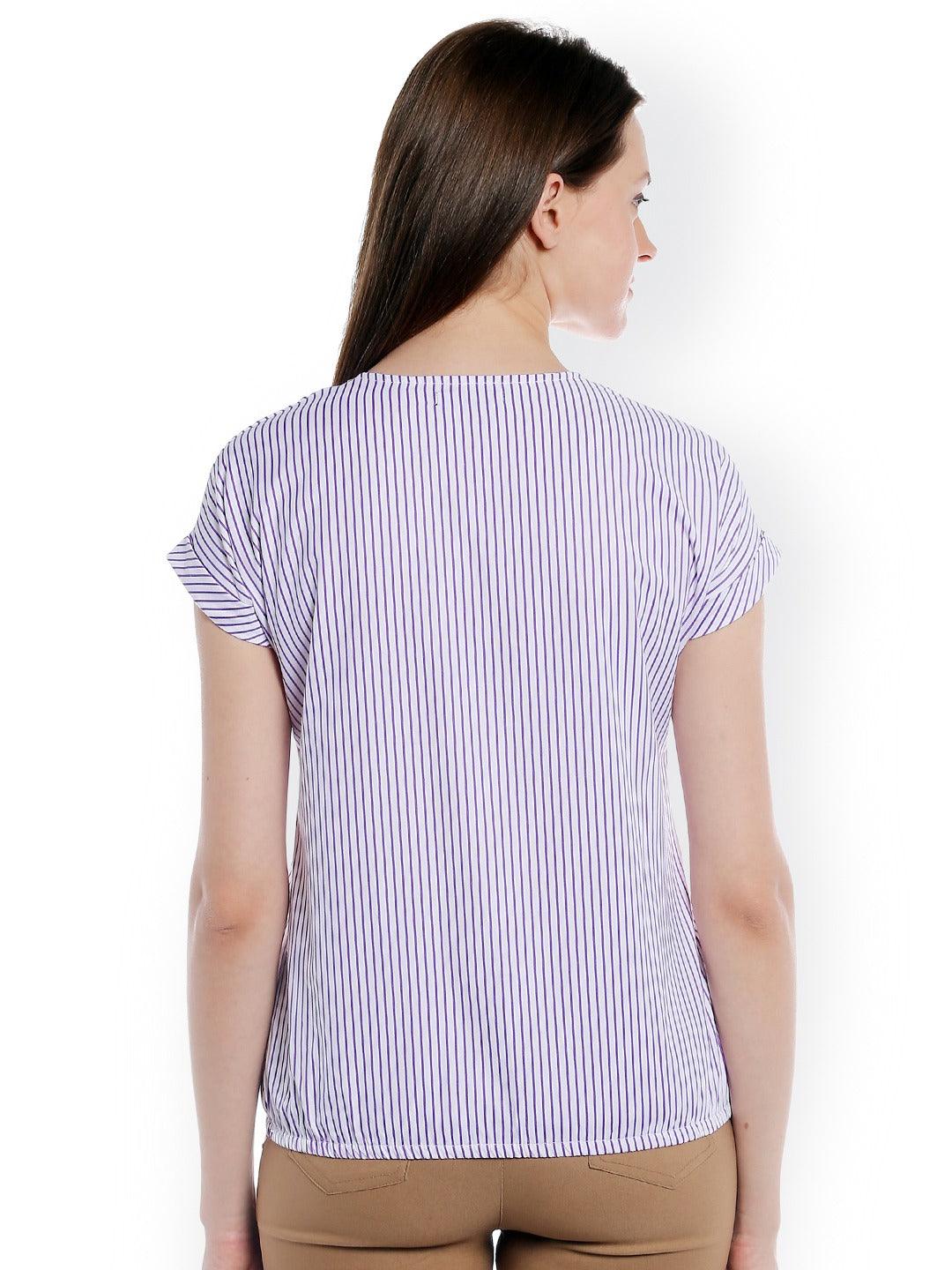 Style Quotient Women White V-Neck Striped Fashion Tops-Tops-StyleQuotient