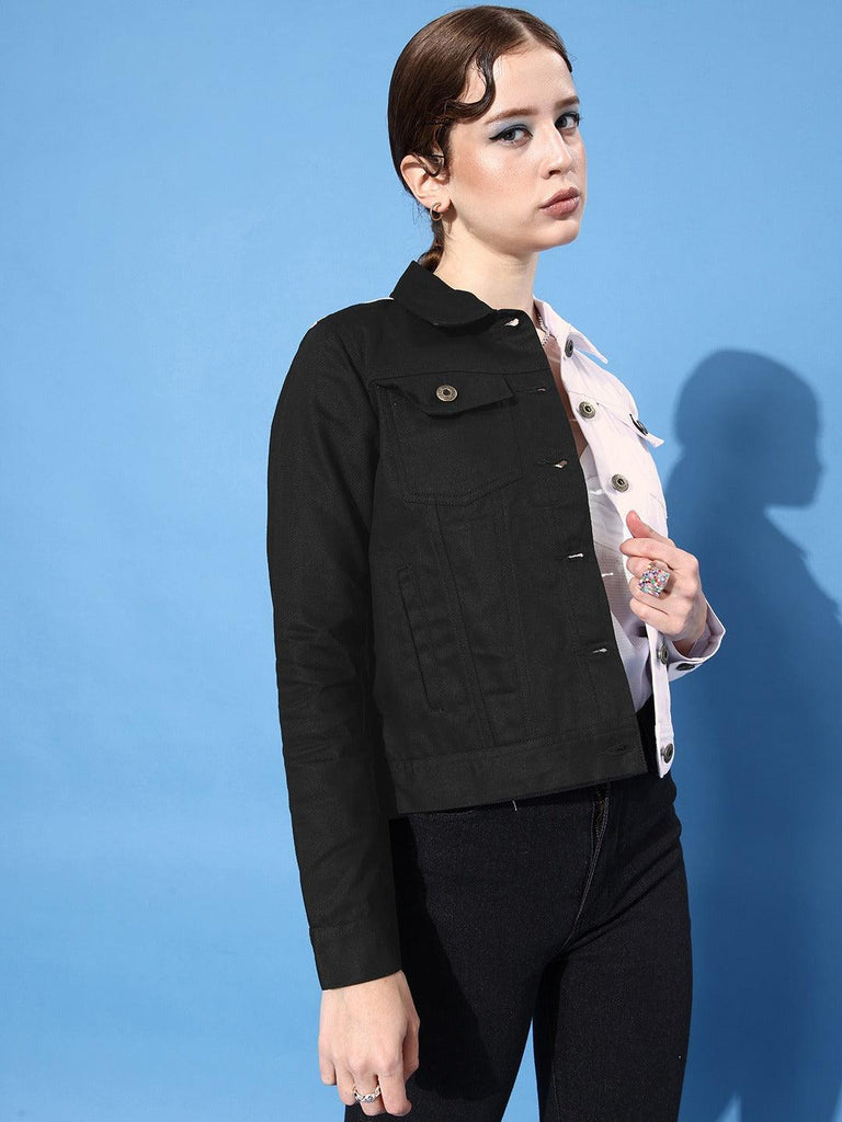 Style Quotient Women Black & White Colourblocked Denim Jacket-Jackets-StyleQuotient